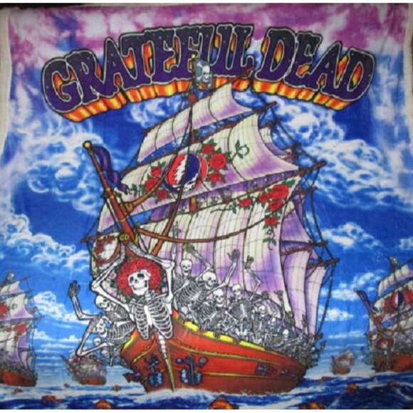 New Grateful Dead Ship of Fools Fleece Sherpa Back Gift Throw Blanket Skeletons - Picture 2 of 5